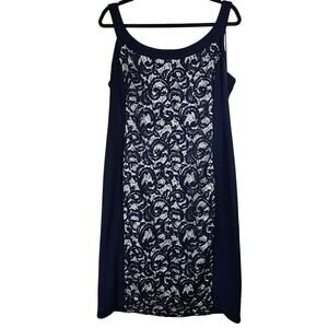 Navy‎ Blue Sleeveless R&M Richards Sequined Lace Bodycon Midi Dress Size 14
